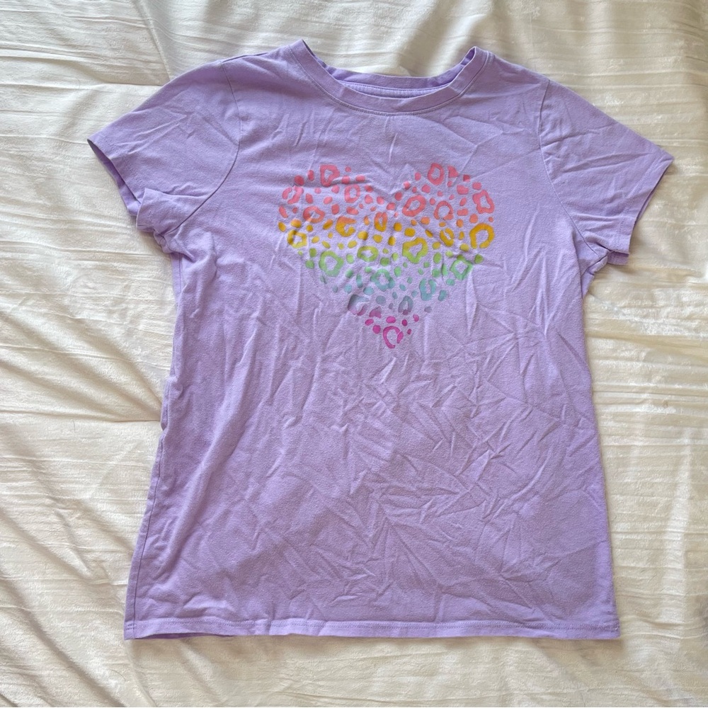 Cat & Jack Purple Heart Rainbow leopard print tee girls XL 14